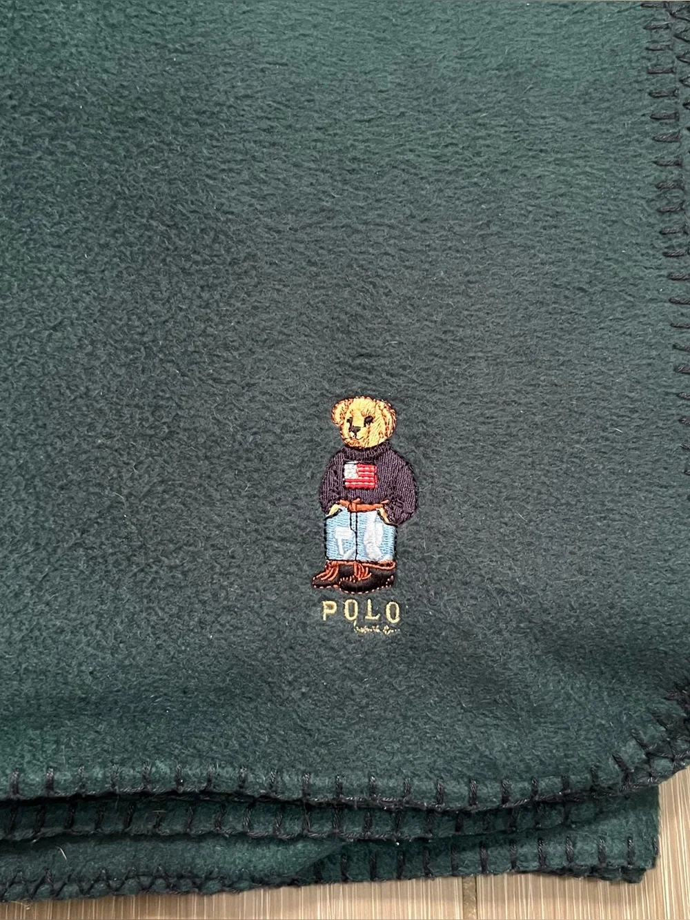 Polo Ralph Lauren Polo Bear Fleece Throw Blanket green vintage